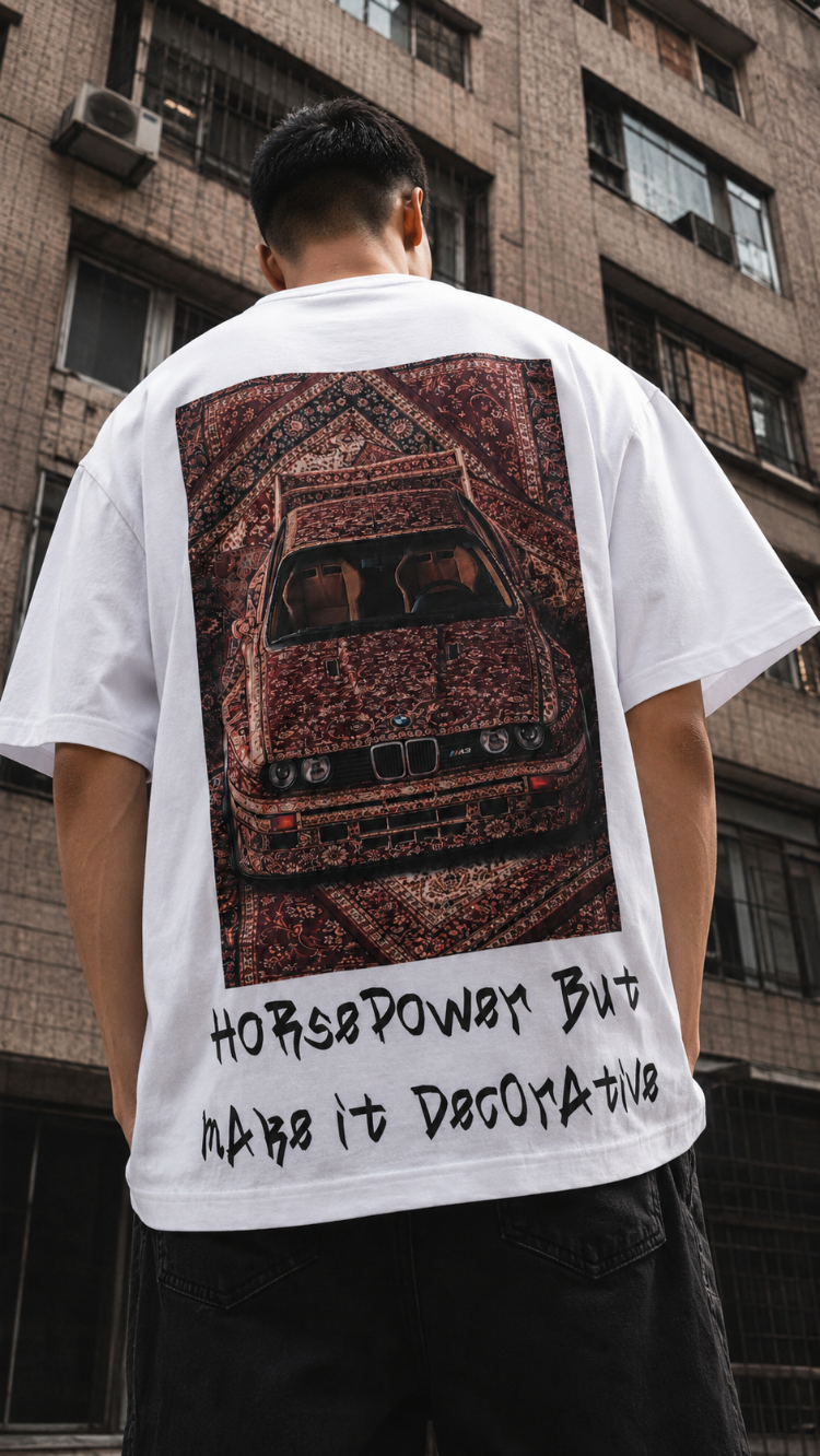 KORYN Beyaz BMW Grafik Baskılı Oversize Erkek T-Shirt