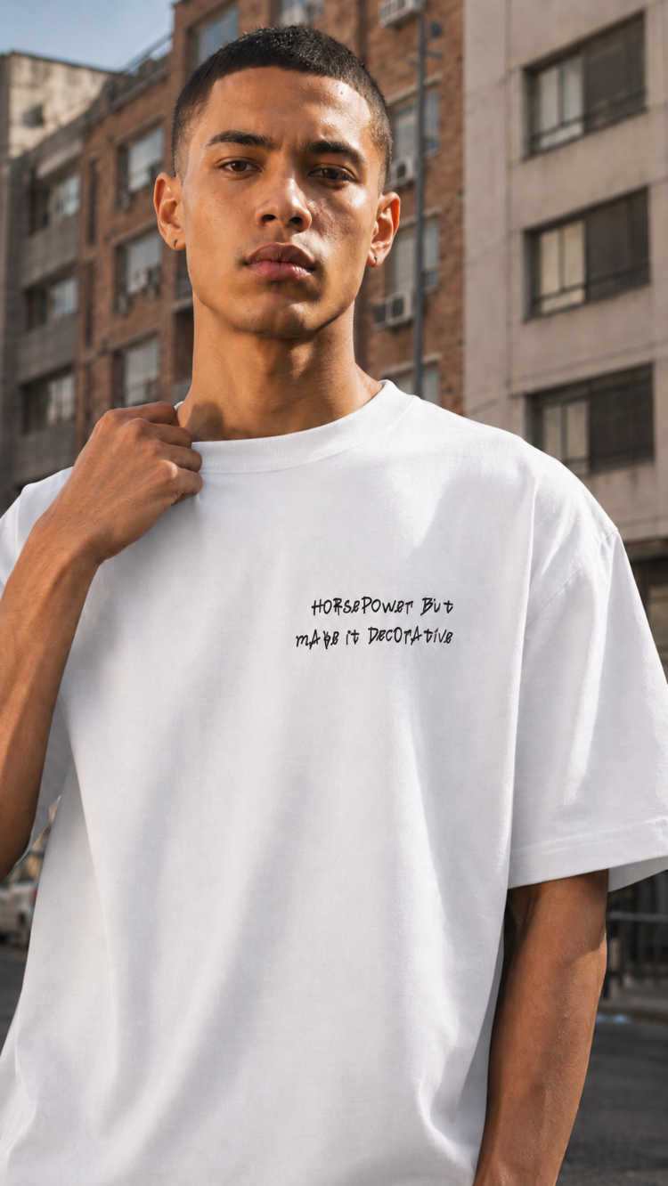 KORYN Beyaz BMW Grafik Baskılı Oversize Erkek T-Shirt