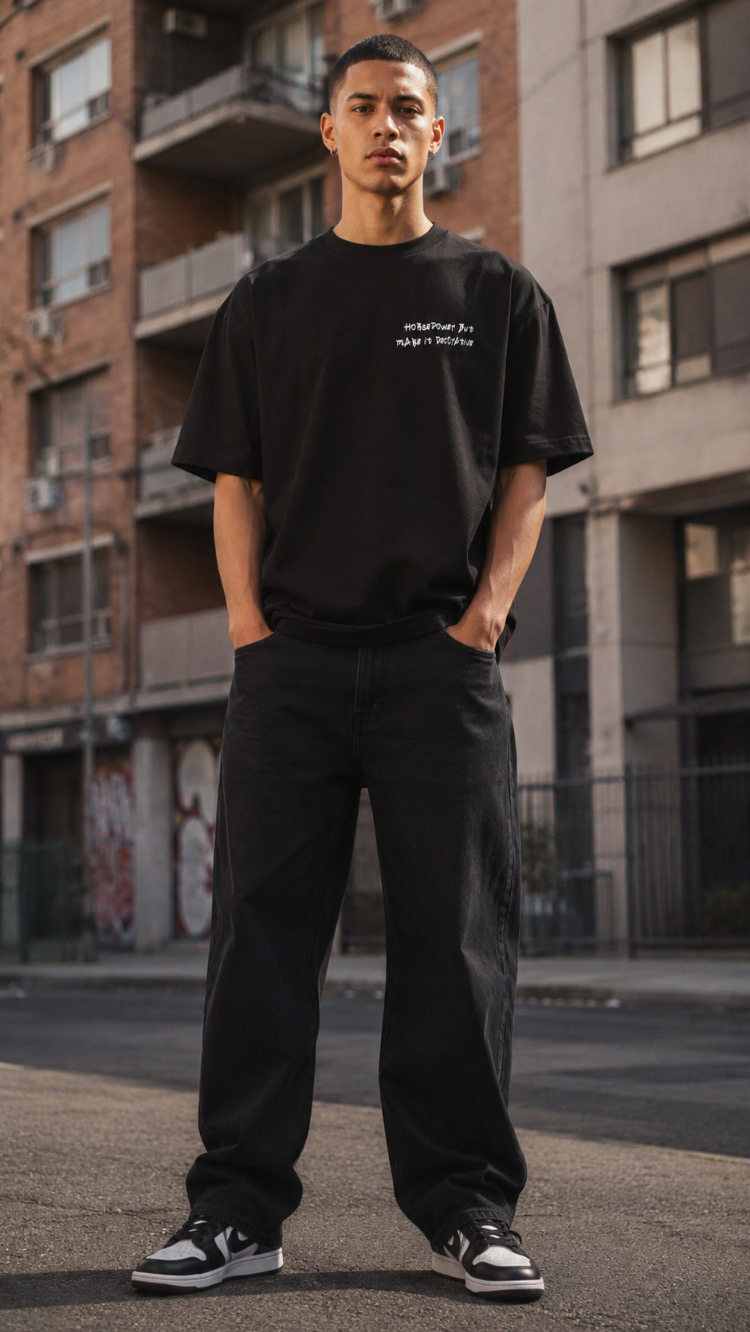 KORYN Siyah BMW Grafik Baskılı Oversize Erkek T-Shirt
