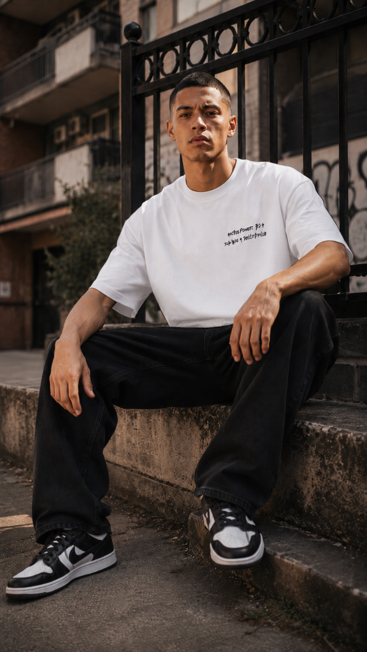 KORYN Beyaz BMW Grafik Baskılı Oversize Erkek T-Shirt