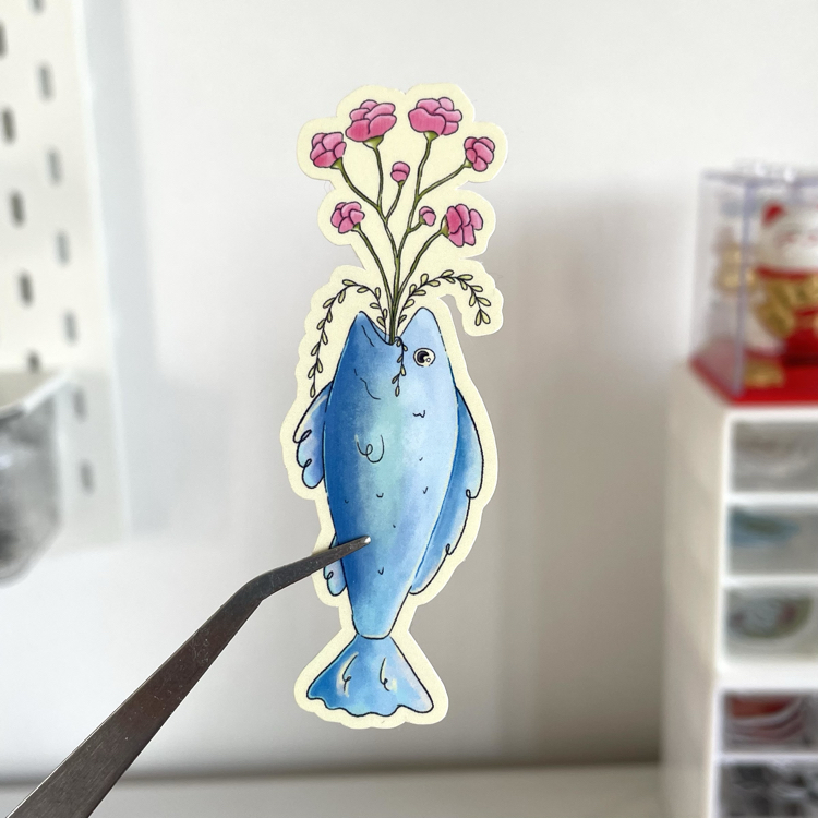 Balık vazo tekli sticker