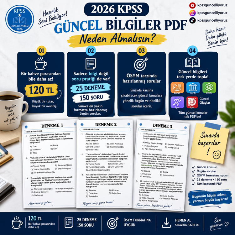 2026 KPSS Güncel Bilgiler Çıkabilecek Sorular - 25 Deneme