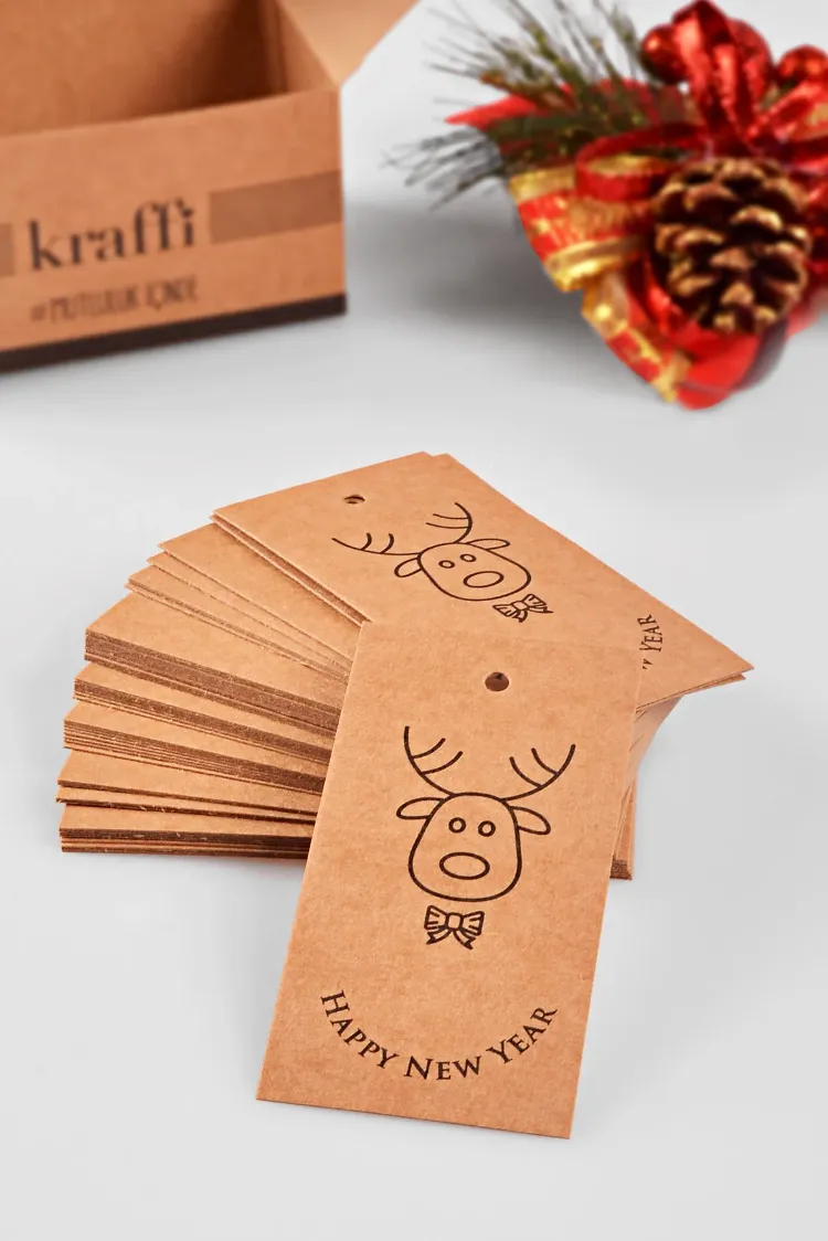 Happy New Year Temalı Kraft Ürün – Paket – Ambalaj Etiketi