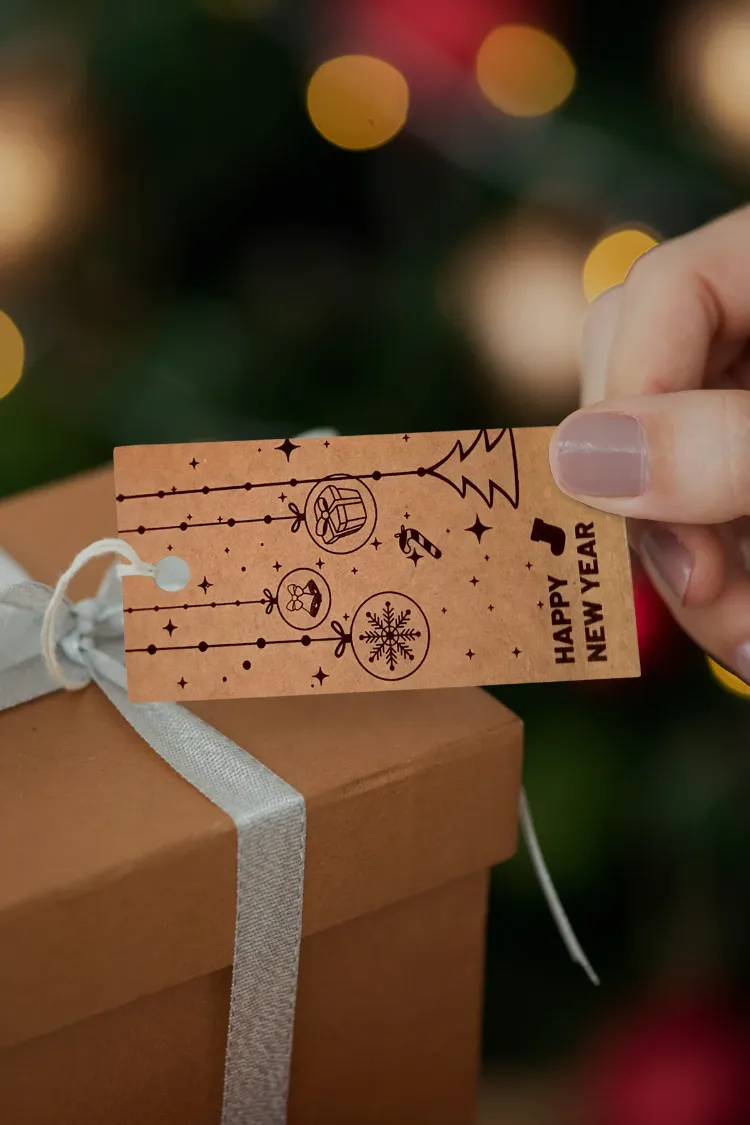 Happy New Year Temalı Merry Christmas Kraft Ürün – Paket – Ambalaj Etiketi