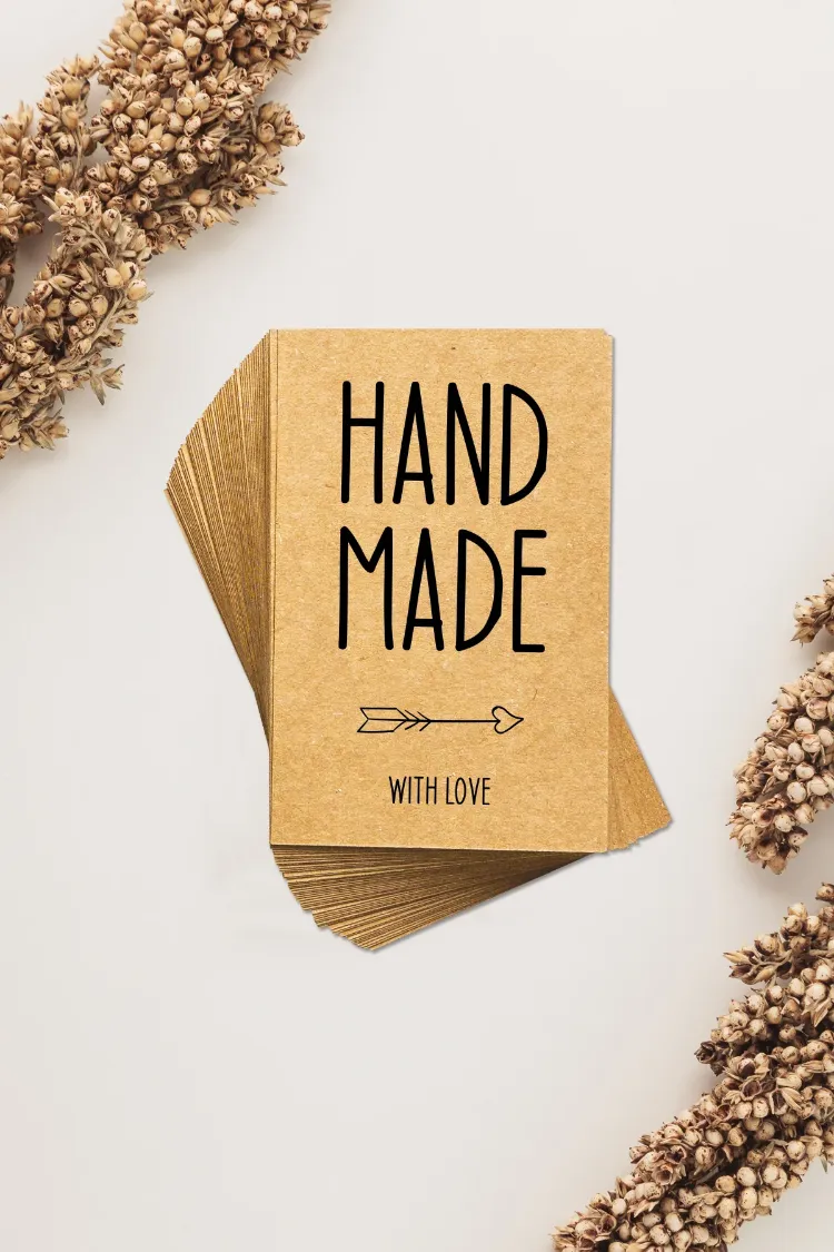 Hand Made With Love Yazılı Kraft Teşekkür Kartı