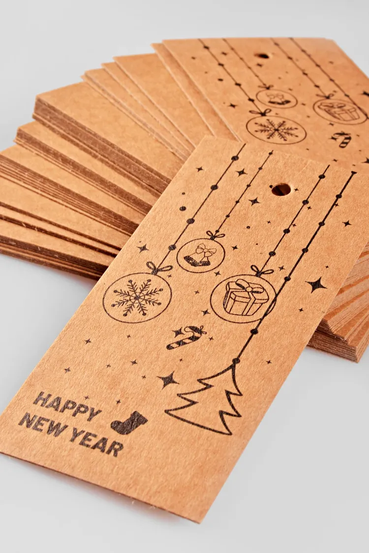 Happy New Year Temalı Merry Christmas Kraft Ürün – Paket – Ambalaj Etiketi