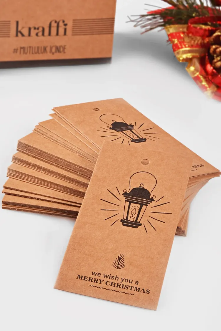 Sokak Lambası Temalı Merry Christmas Kraft Ürün – Paket – Ambalaj Etiketi