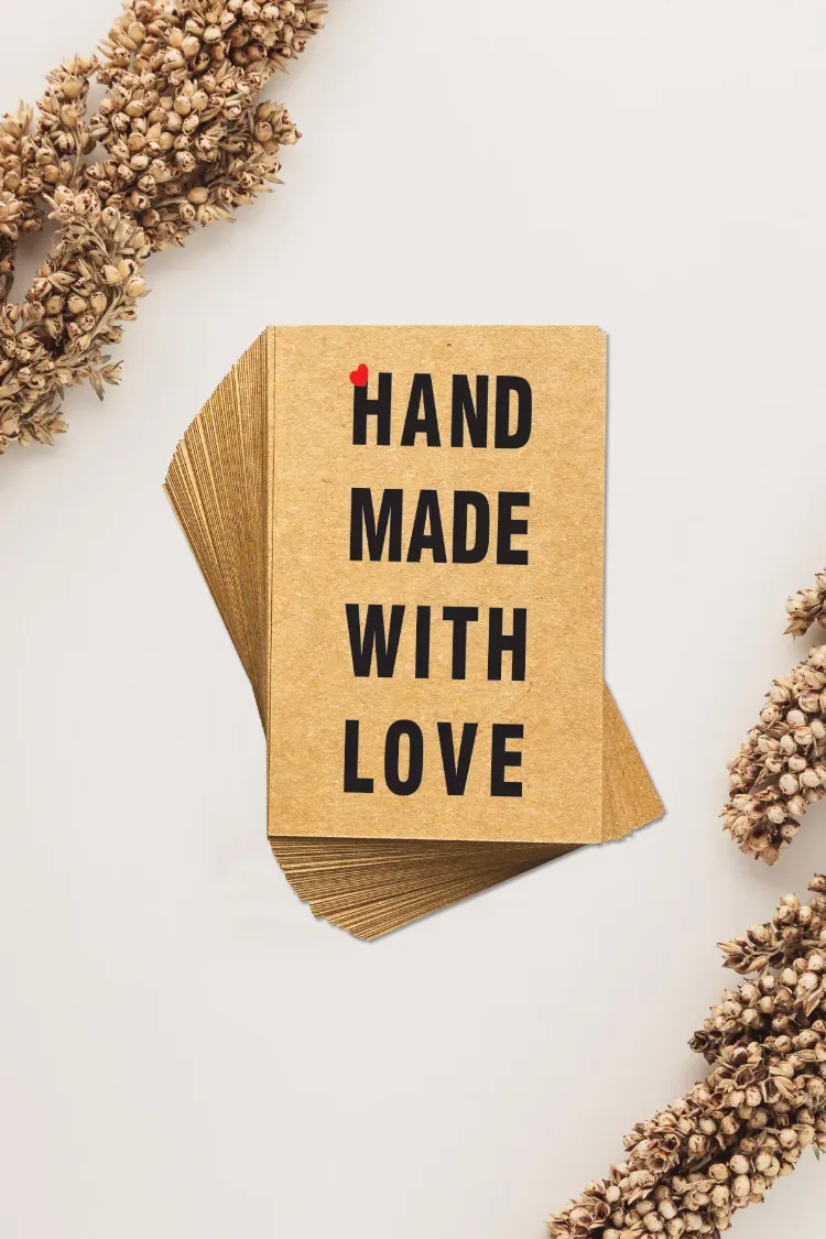 Hand Made With Love Yazılı Kraft Teşekkür Kartı