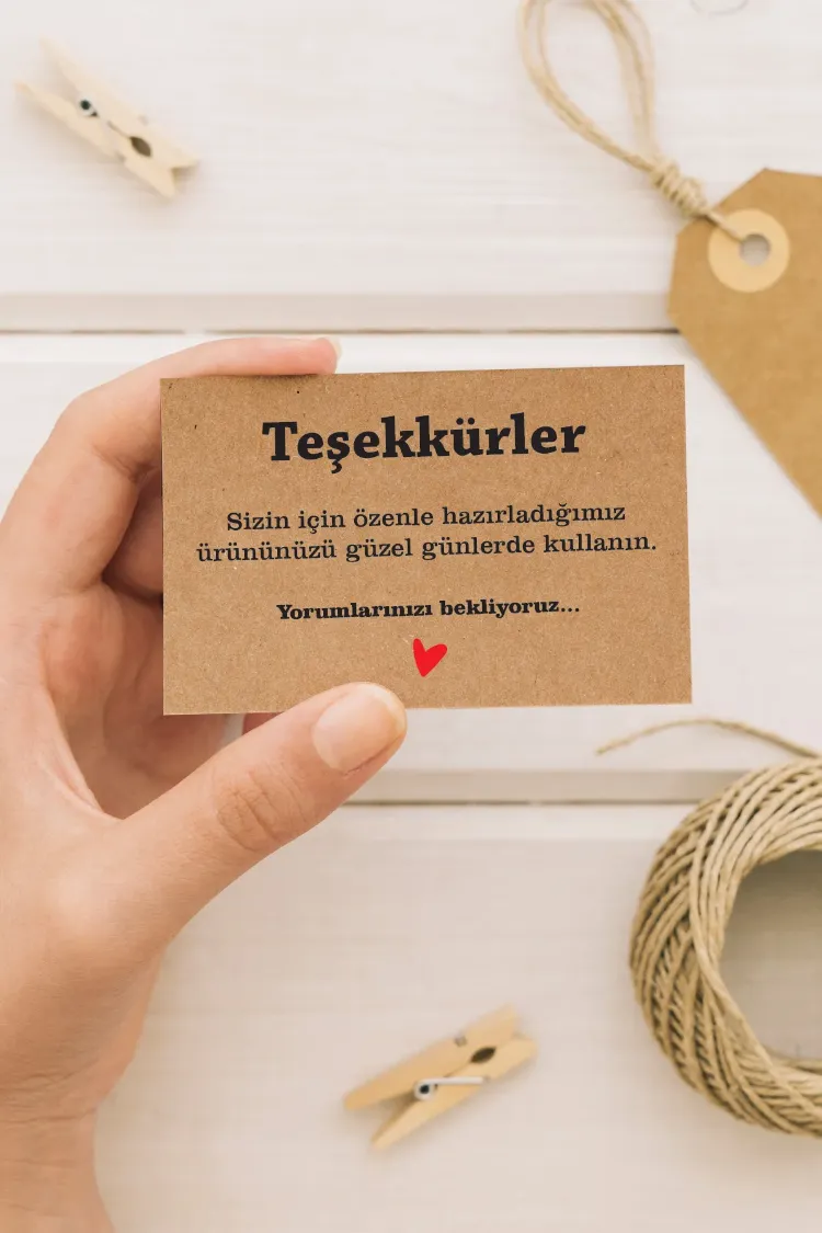 Teşekkürler Yazılı Yorum ve Puan Notlu Kraft Teşekkür Kartı