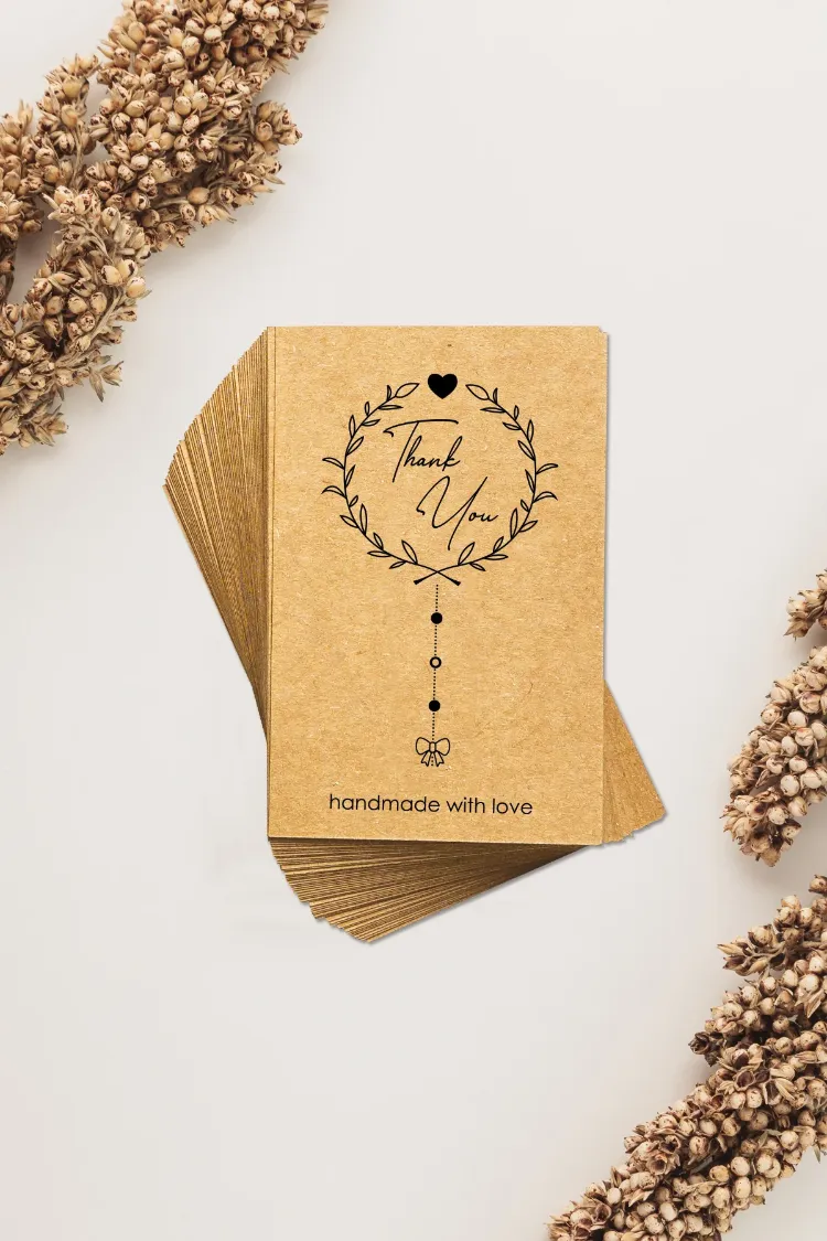 Thank You Handmade With Love Yazılı Kraft Teşekkür Kartı