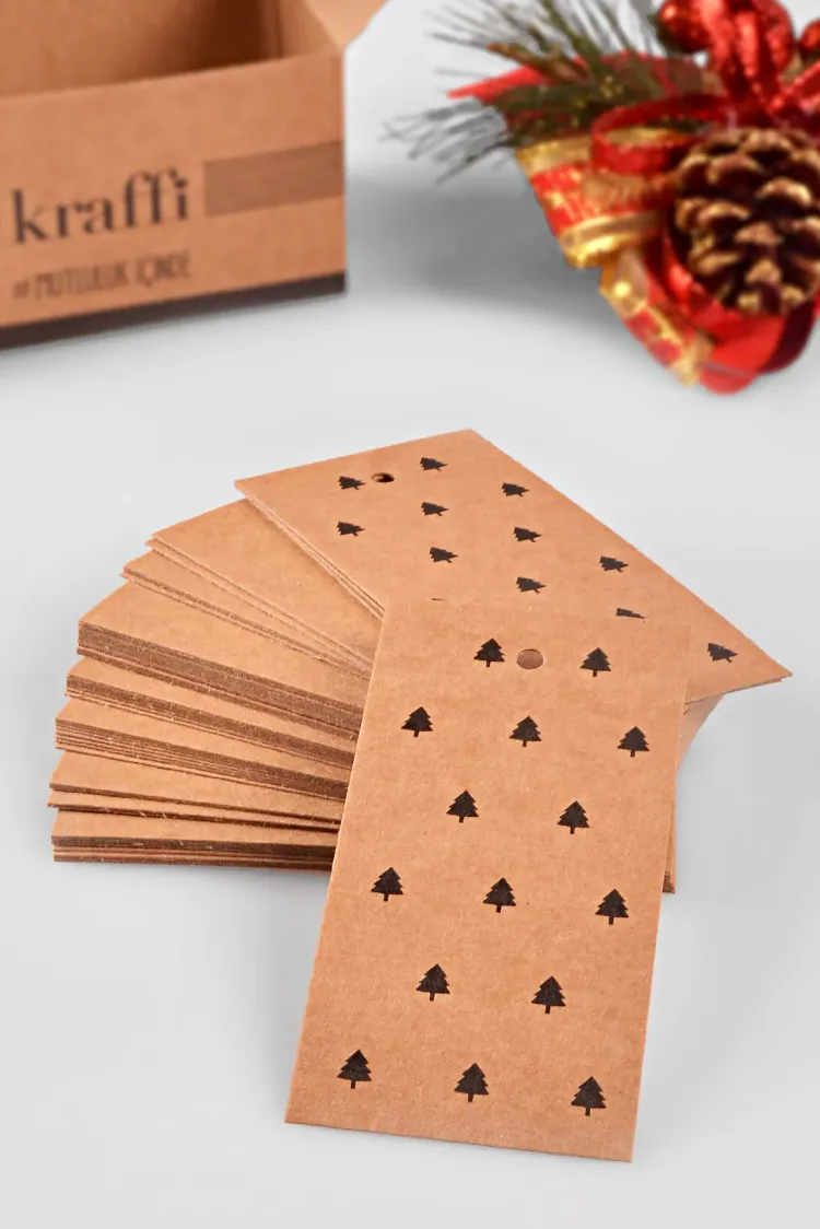 Çam Ağacı Desenli Kraft Ürün – Paket – Ambalaj Etiketi