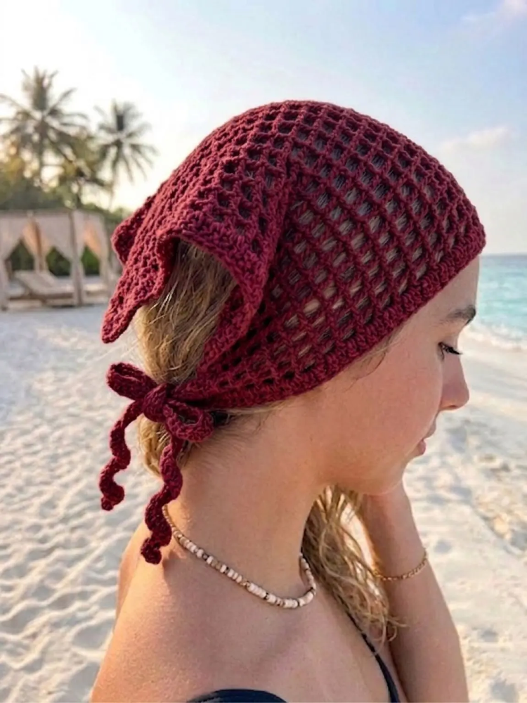 Bordo Bandana Örgü Fular