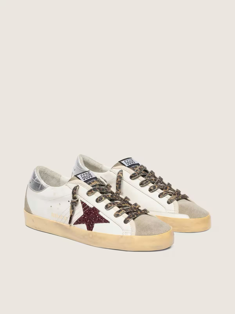 Golden Goose Super-Star with burgundy glitter star and silver heel tab ( Premıum )