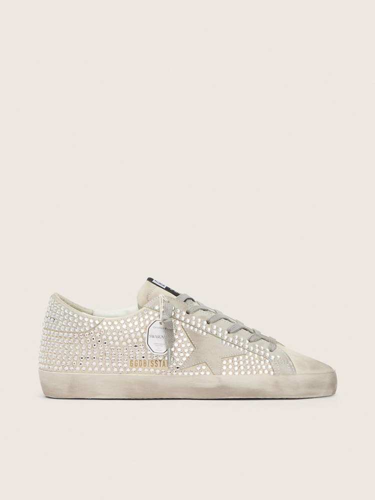 Golden Goose Super-Star in nubuck with Swarovski crystals and ice-gray suede star