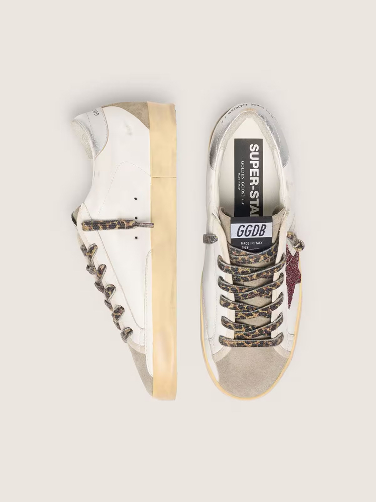 Golden Goose Super-Star with burgundy glitter star and silver heel tab ( Premıum )