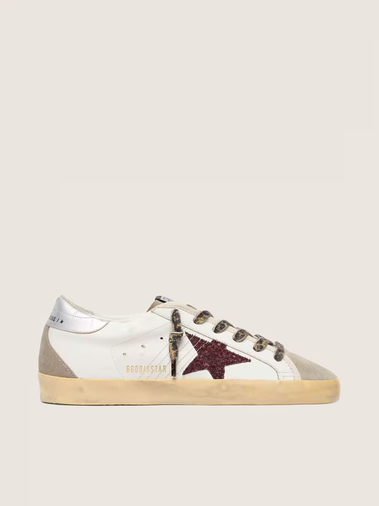 Golden Goose Super-Star with burgundy glitter star and silver heel tab ( Premıum )
