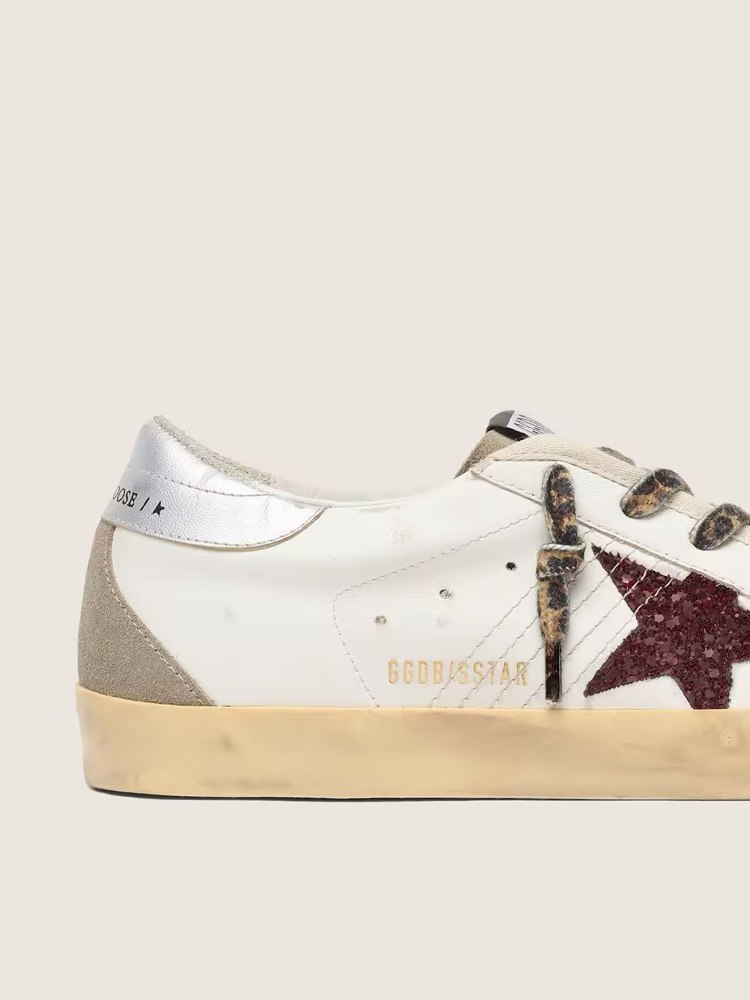 Golden Goose Super-Star with burgundy glitter star and silver heel tab ( Premıum )