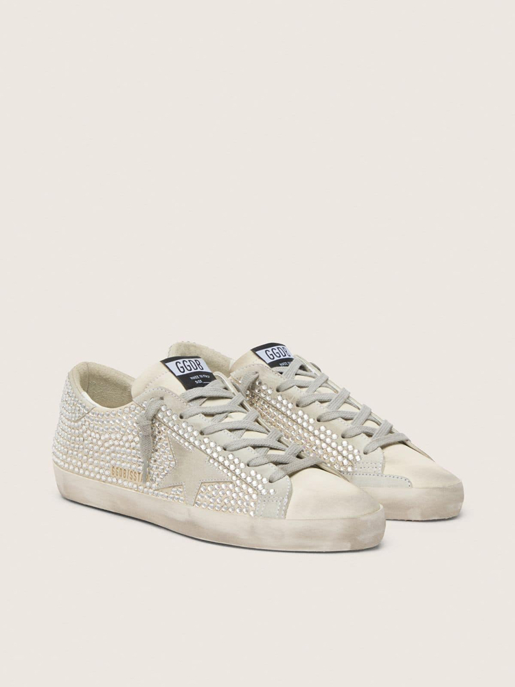Golden Goose Super-Star in nubuck with Swarovski crystals and ice-gray suede star