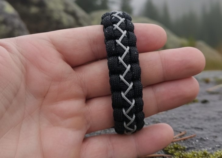 Siyah & Gri Çapraz Paracord Bileklik