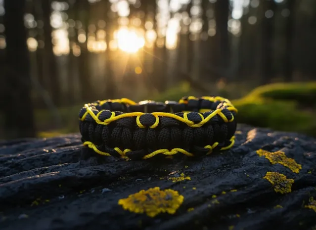Siyah & Sarı Kenar Örgü Paracord Bileklik