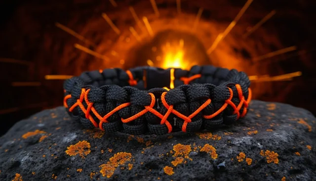 Siyah & Turuncu Çapraz Paracord Bileklik