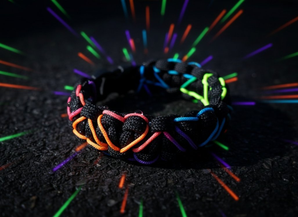 Siyah & Gökkuşağı Kalp Paracord Bileklik