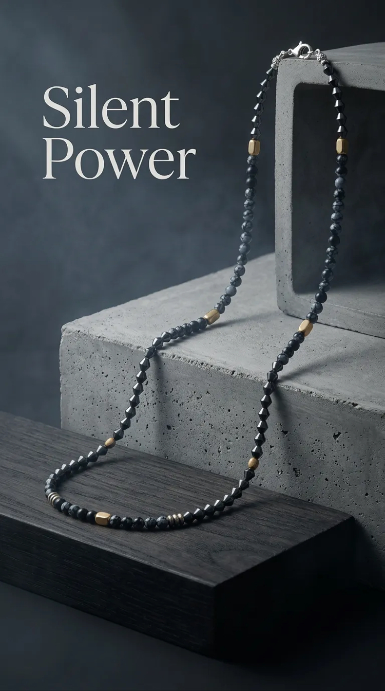Obsidyen hematit kolye