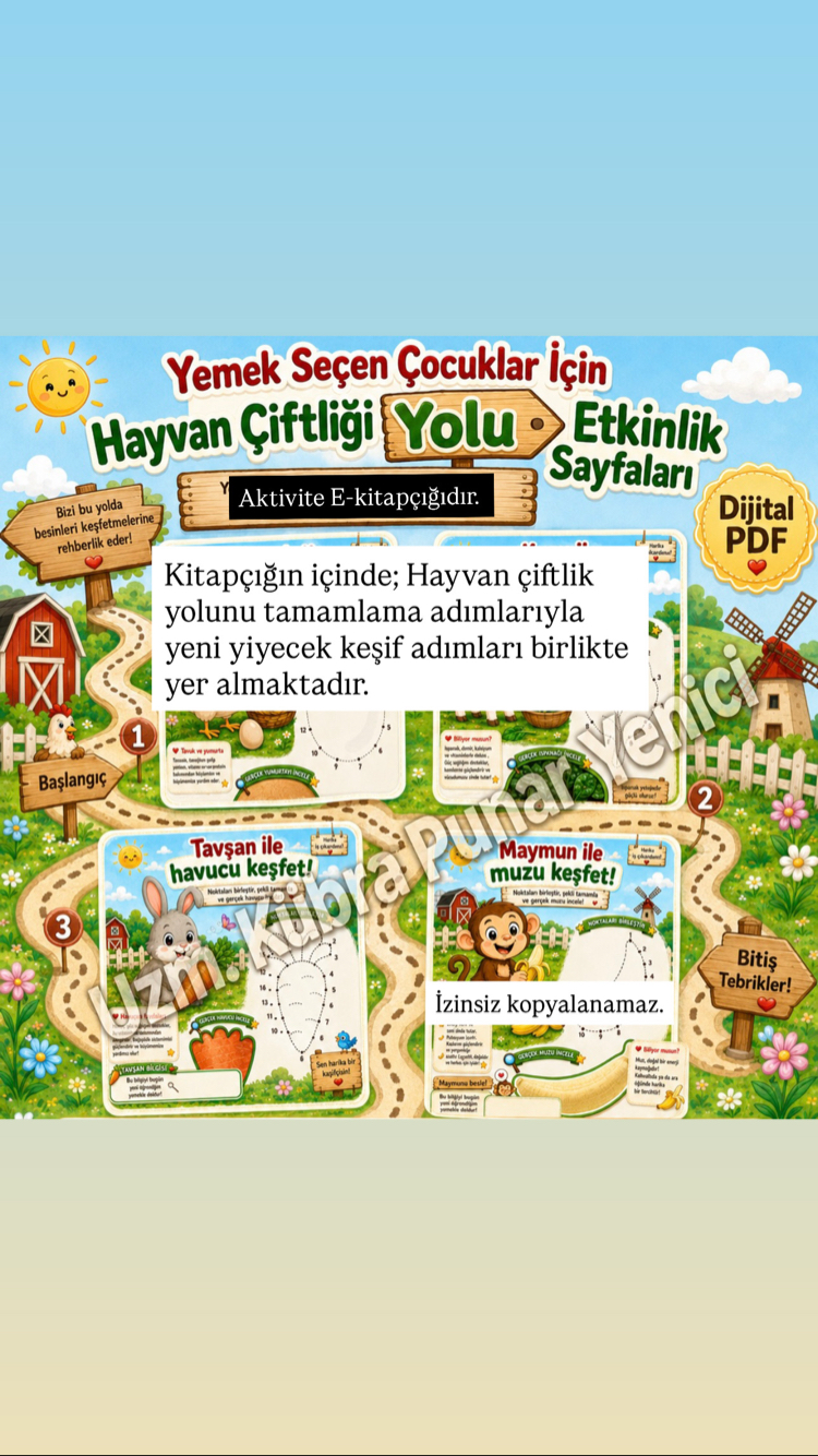 Yemek Seçen Çocuklar İçin Hayvan Çiftliği Yolu – Dijital Etkinlik Seti 
