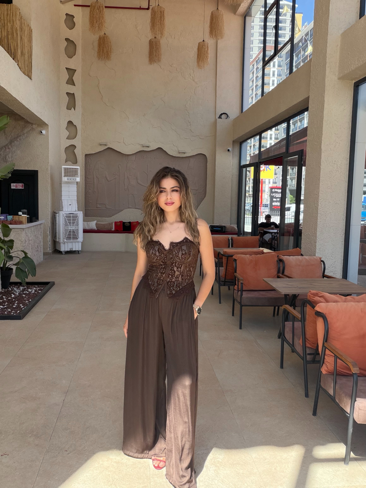 Kahve dantel güpürlü korse 