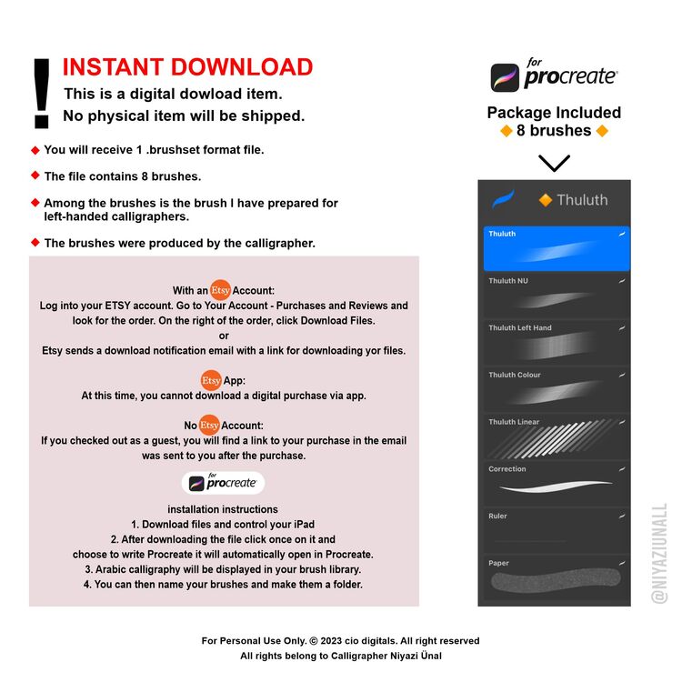 Procreate için Traditionalhand Arapça Kaligrafi Sülüt Paketi Fırçası