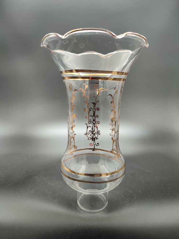 AVİZE LAMBA CAMI.ŞEFFAF,ALTIN YALDIZLI MOTİFLİ (E.14) ( Yuva çapı:4.00cm-h:20,50cm)