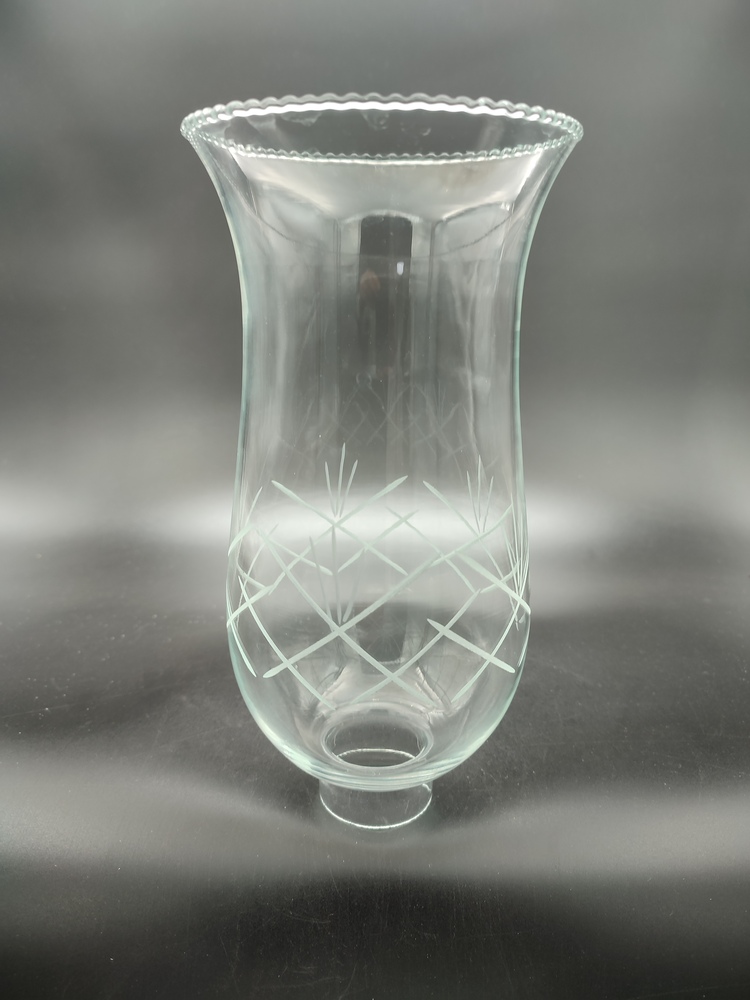 AVİZE LAMBA CAMI.BÜYÜK,ŞEFFAF DEKORLU (E.14) (Alt yuva çapı:4.50cm-h:24.00cm)Mum ampule göre.