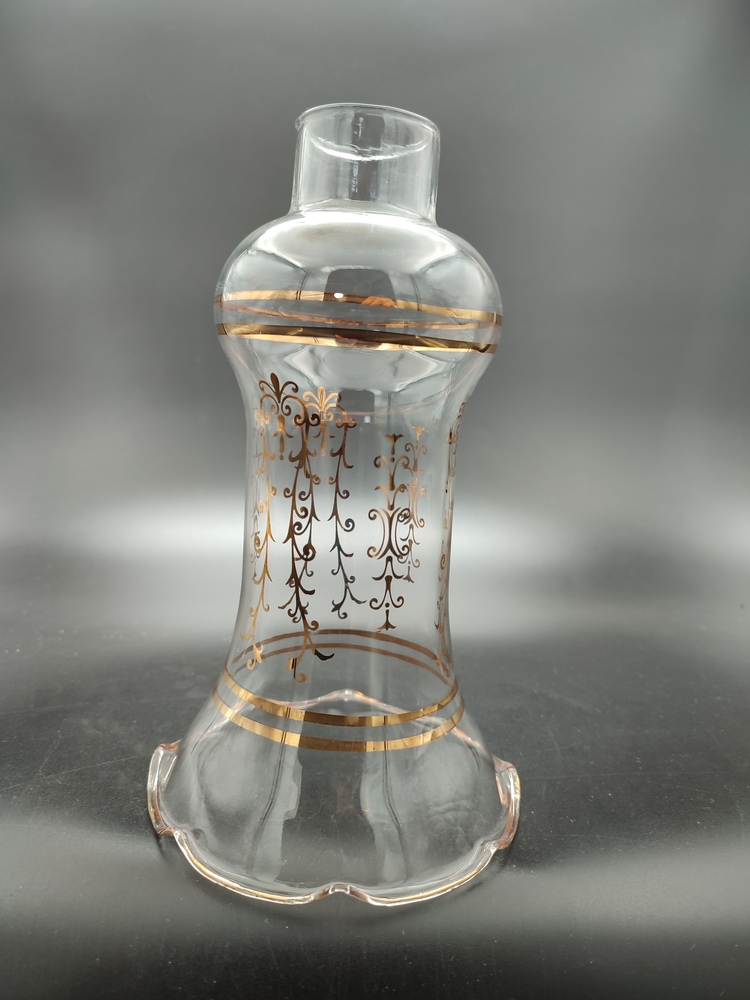 AVİZE LAMBA CAMI.ŞEFFAF,ALTIN YALDIZLI MOTİFLİ (E.14) ( Yuva çapı:4.00cm-h:20,50cm)