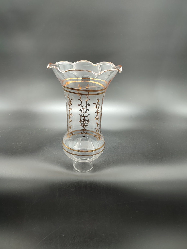 AVİZE LAMBA CAMI.ŞEFFAF,ALTIN YALDIZLI MOTİFLİ (E.14) ( Yuva çapı:4.00cm-h:20,50cm)