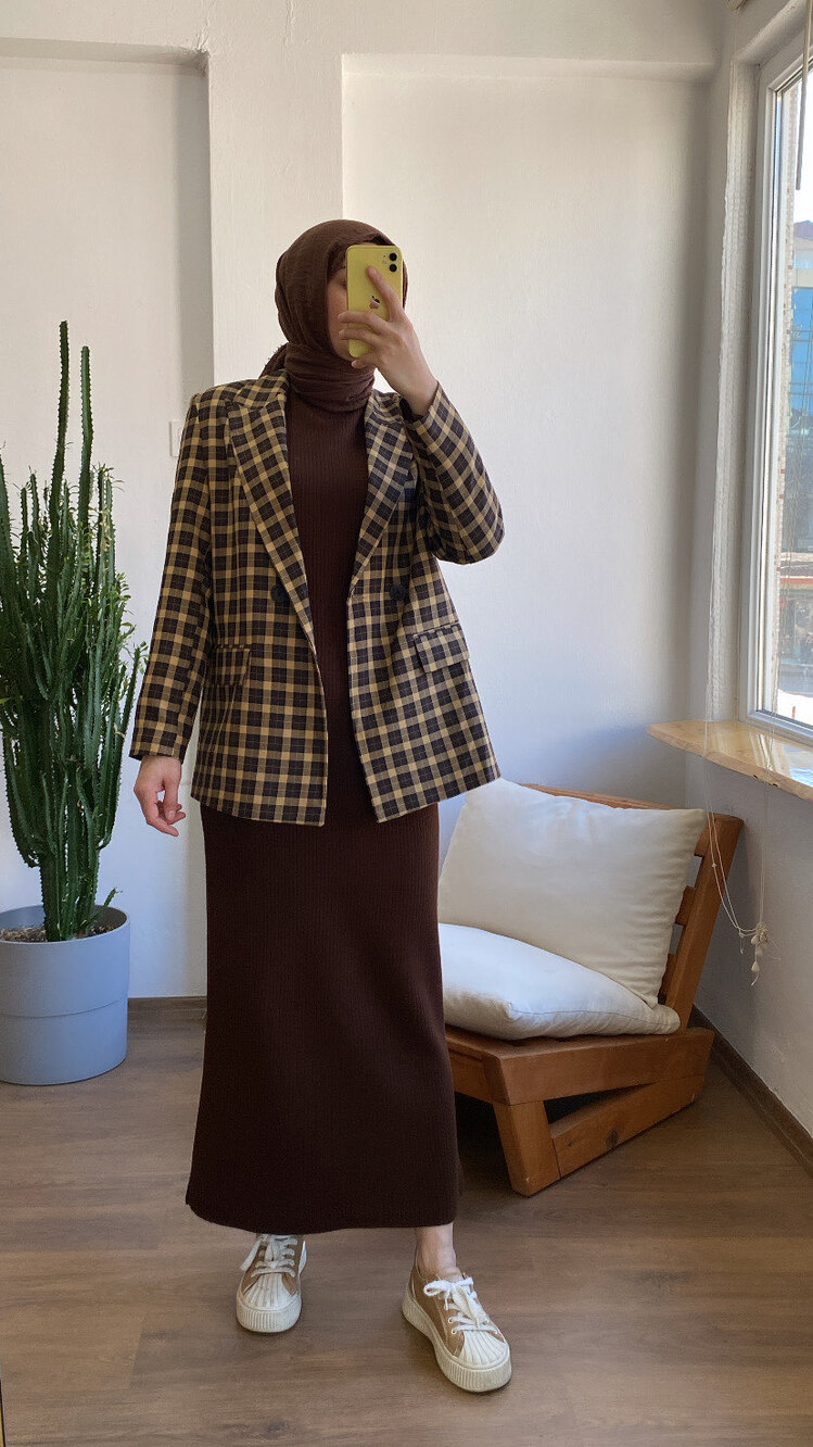 Kareli kahve Ceket 