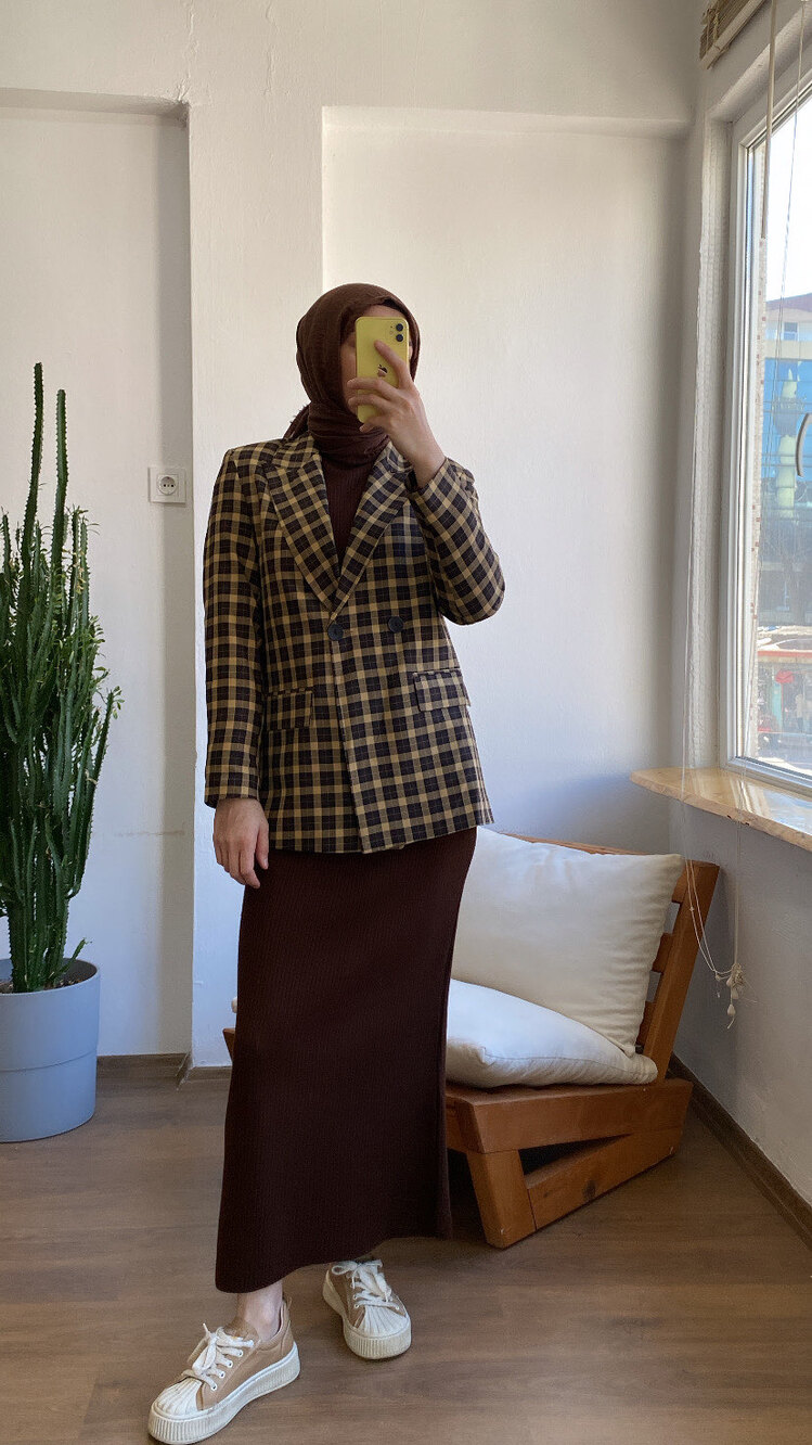Kareli kahve Ceket 