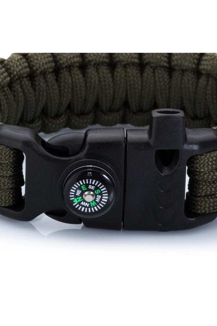 Paracord Bileklik Siyah Pusula-Ateş Başlatıcı-Düdük