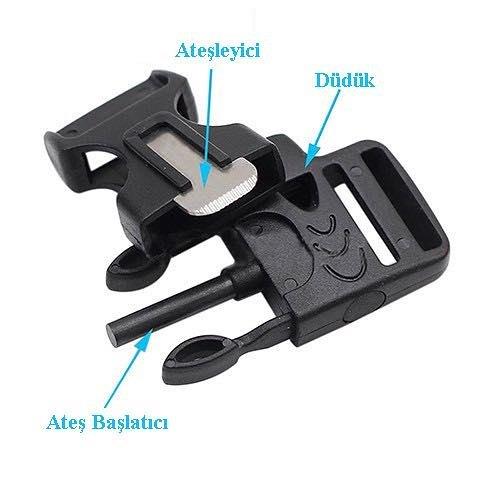 Paracord Bileklik Siyah Pusula-Ateş Başlatıcı-Düdük