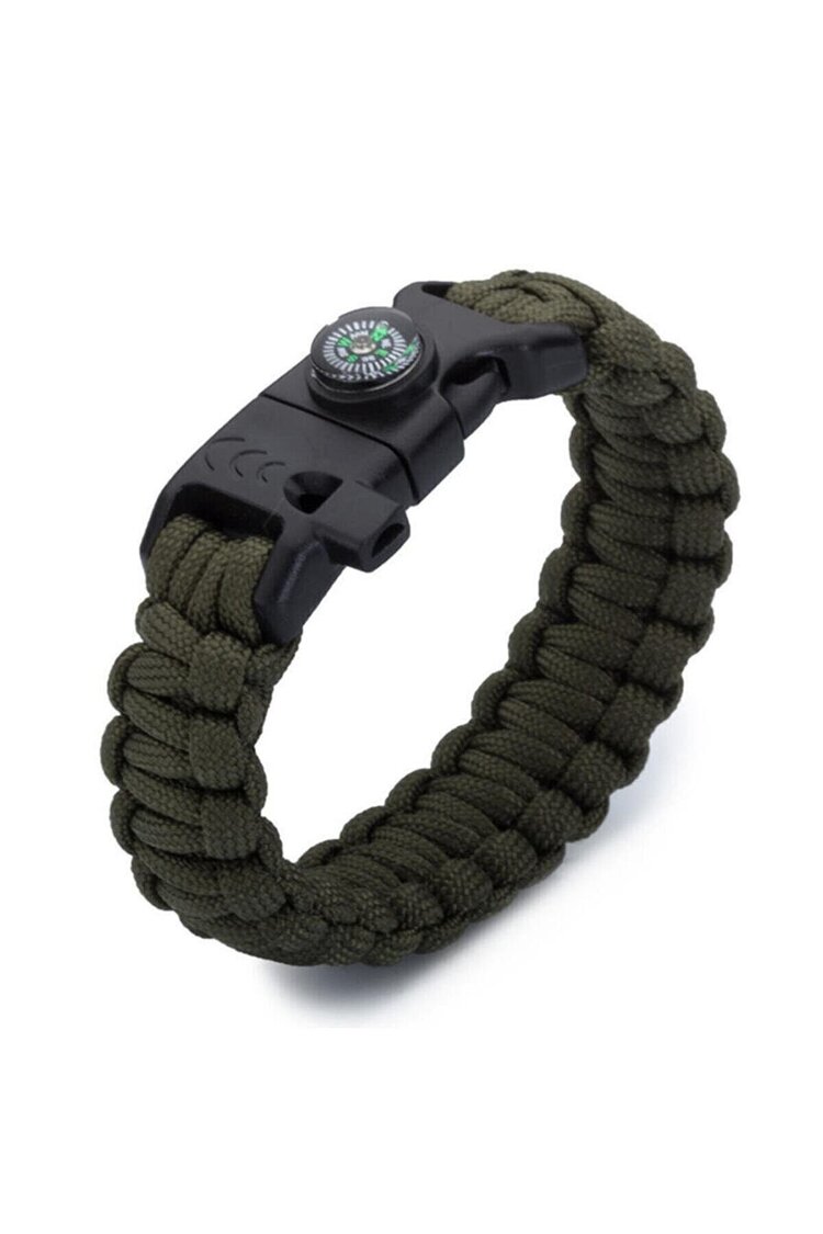 Paracord Bileklik Siyah Pusula-Ateş Başlatıcı-Düdük