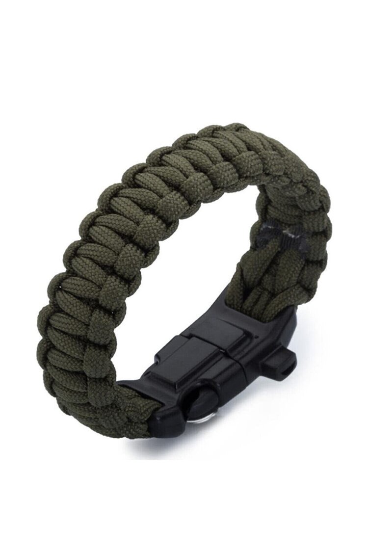 Paracord Bileklik Siyah Pusula-Ateş Başlatıcı-Düdük