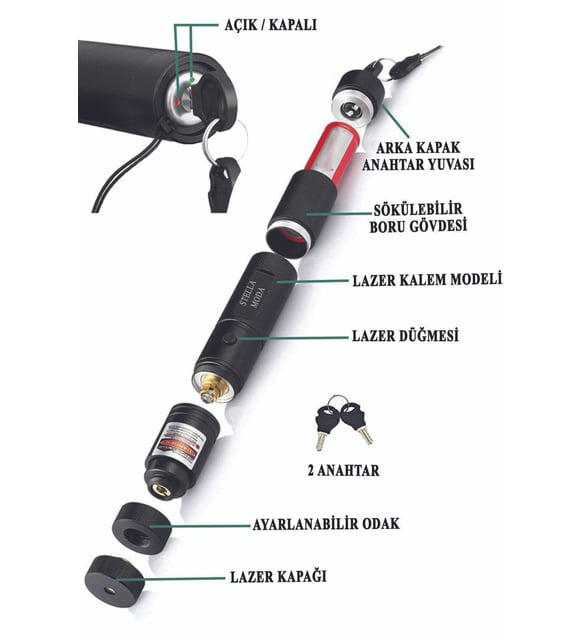 Yeşil Lazer Pointer Yüksek Güçlü Lazer Işaretçisi Şarjlı Anahtar Emniyetli