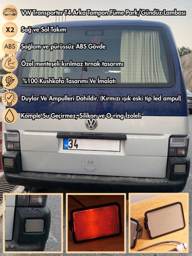 KushKafa Vw Transporter T4 FÜME Arka Tampon Sis Farı - Park / Gündüz Lambası