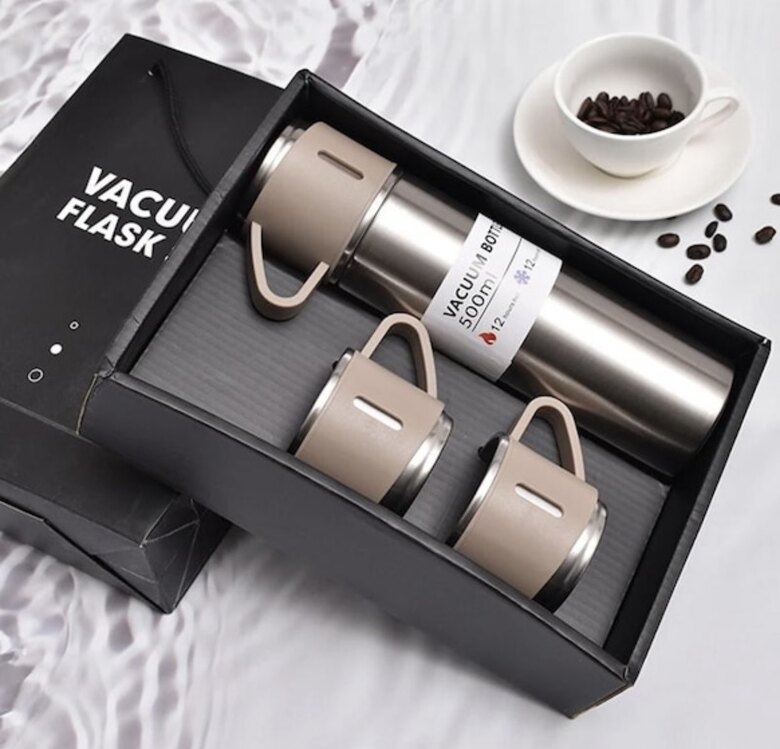 Vacuum 3 Bardak Termos Set Çelik