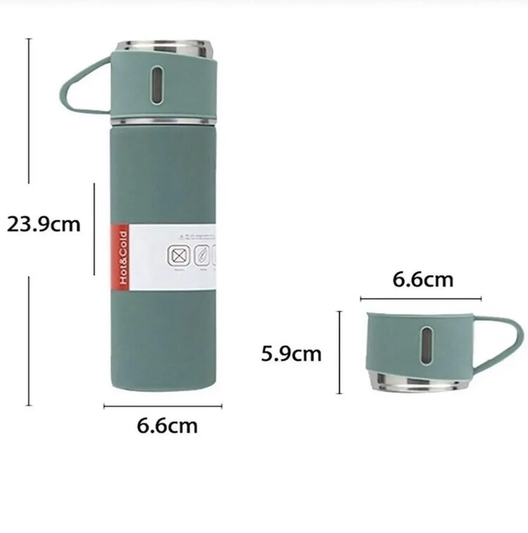 Vacuum 3 Bardak Termos Set Yeşil