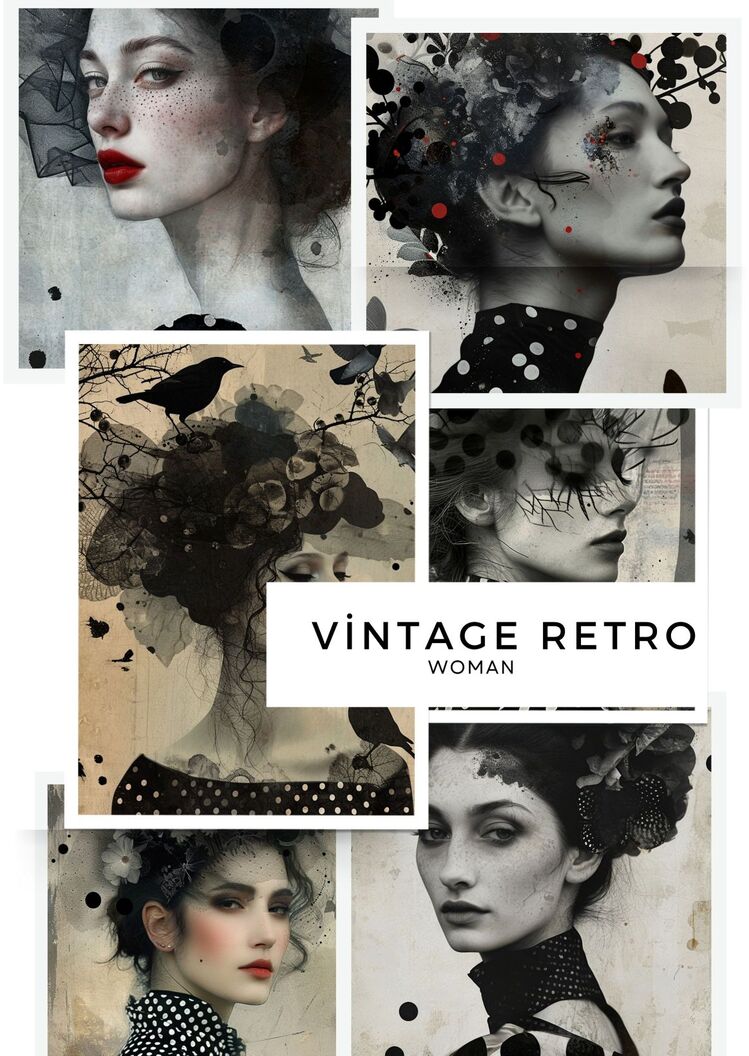 Retro Vintage Kadınlar (Scrapbook) (20 Sayfa)