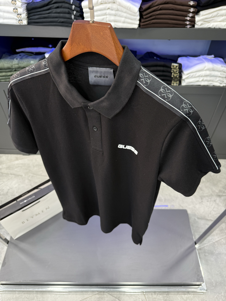 Guess Omuz Baskılı Premium Polo Yaka Siyah