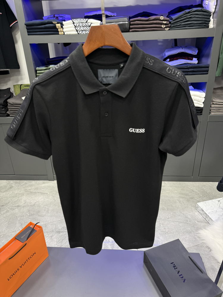 Guess Omuz Detaylı Premium Polo Yaka -Siyah