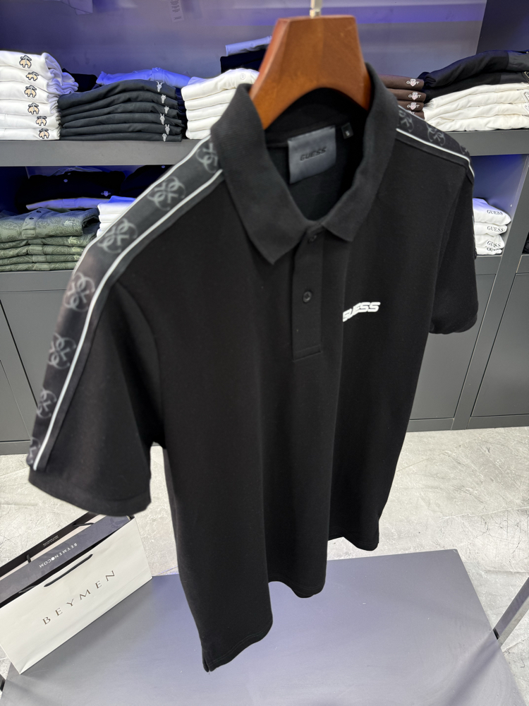 Guess Omuz Baskılı Premium Polo Yaka Siyah