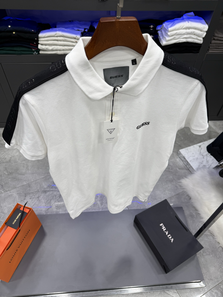 Guess Omuz Detaylı Premium Polo Yaka -Beyaz