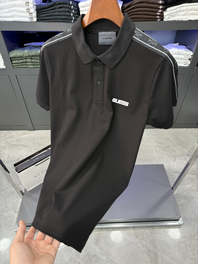 Guess Omuz Baskılı Premium Polo Yaka Siyah